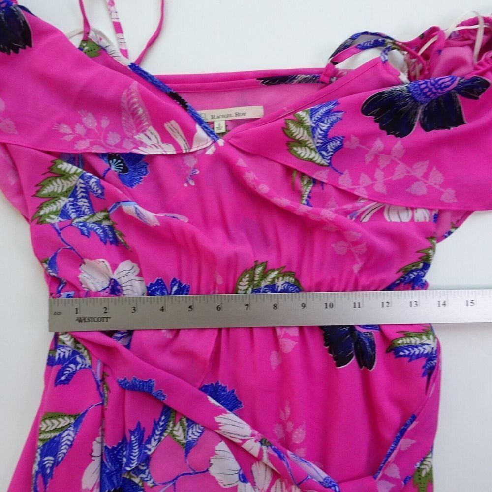 RACHEL ROY Maxi Dress Cold Shoulder Floral Flowy Ruffle Slit Tie-Waist Pink 6 - Picture 12 of 13